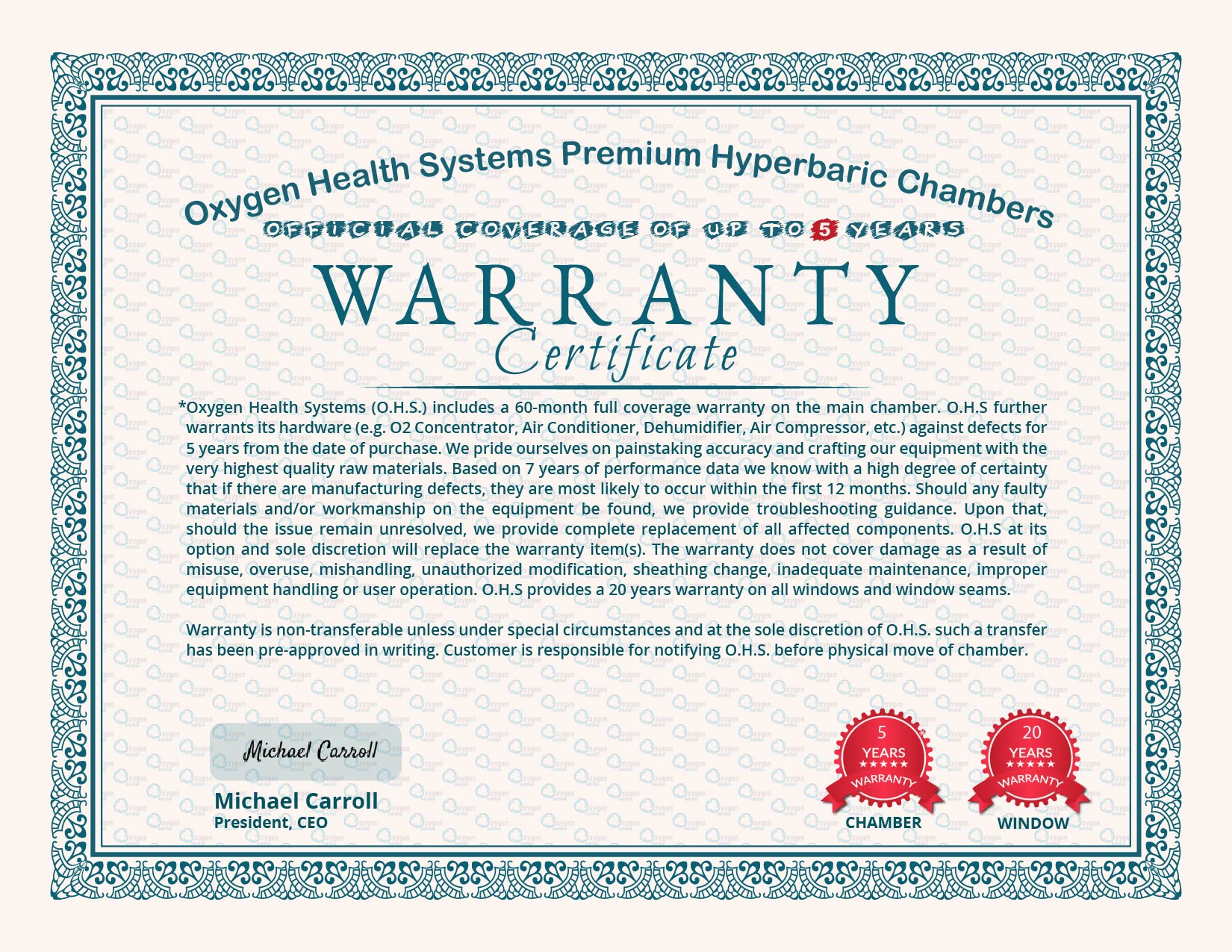 Warranty 5Years Certificate Up to 3 Years